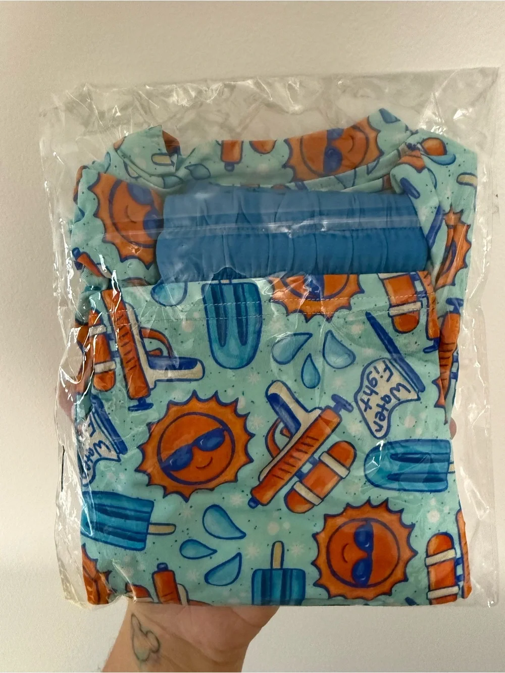 CozyO Designs Bamboo Summer Pocket Tee & Shorts Set - Blue & Orange